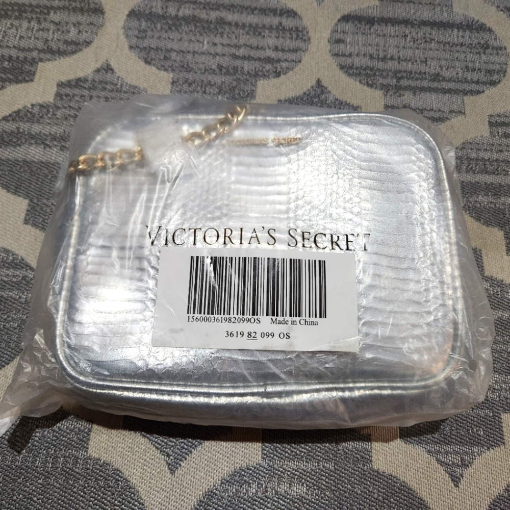 NEW Victoria's Secret Silver Crossbody Bag with Metallic Gold Chain